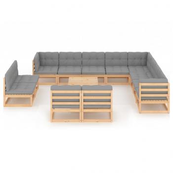 13-tlg. Garten-Lounge-Set mit Kissen Massivholz Kiefer