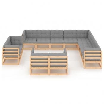 12-tlg. Garten-Lounge-Set mit Kissen Massivholz Kiefer