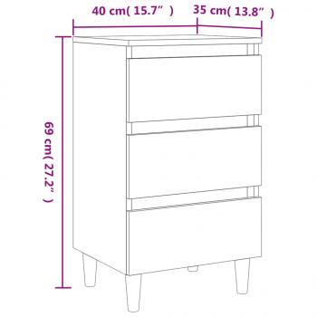 Nachttisch mit Massivholz-Beinen Betongrau 40x35x69 cm