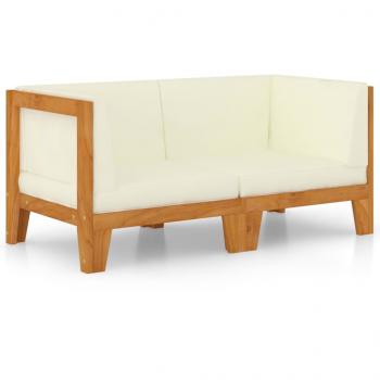 2-Sitzer-Sofa mit Cremeweißen Kissen Akazie Massivholz