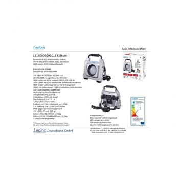 Ledino LED-Arbeitsstrahler 60W Kalkum, mit 15W Akku-Notbetrieb, silber (11160606001011)