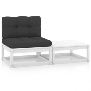 ARDEBO.de - 2-tlg. Garten-Lounge-Set mit Kissen Weiß Kiefer Massivholz