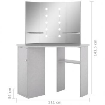 Eck-Schminktisch mit LED Betongrau 111x54x141,5 cm