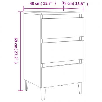 Nachttische mit Metallbeinen 2 Stk. Betongrau 40x35x69 cm