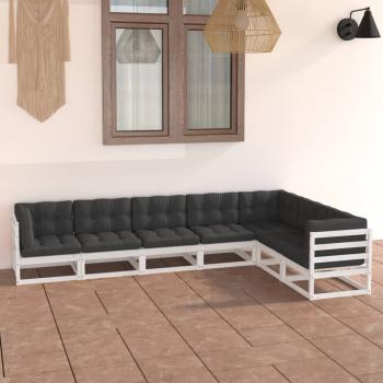 ARDEBO.de - 7-tlg. Garten-Lounge-Set mit Kissen Weiß Massivholz Kiefer