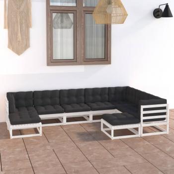 ARDEBO.de - 9-tlg. Garten-Lounge-Set mit Kissen Weiß Massivholz Kiefer