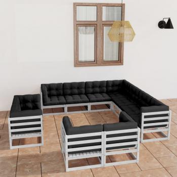 ARDEBO.de - 11-tlg. Garten-Lounge-Set mit Kissen Weiß Kiefer Massivholz