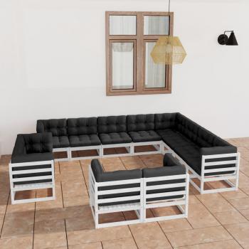 ARDEBO.de - 12-tlg. Garten-Lounge-Set mit Kissen Weiß Massivholz Kiefer