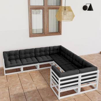 ARDEBO.de - 8-tlg. Garten-Lounge-Set mit Kissen Weiß Massivholz Kiefer