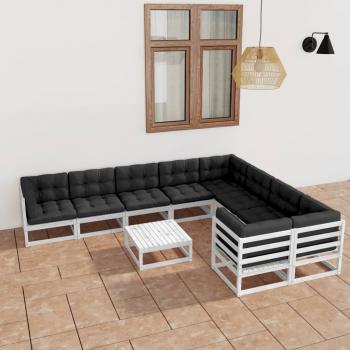 ARDEBO.de - 10-tlg. Garten-Lounge-Set mit Kissen Weiß Massivholz Kiefer