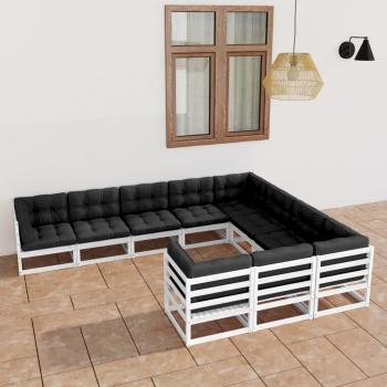 ARDEBO.de - 10-tlg. Garten-Lounge-Set mit Kissen Weiß Massivholz Kiefer