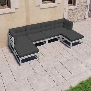 ARDEBO.de - 6-tlg. Garten-Lounge-Set mit Kissen Weiß Massivholz Kiefer