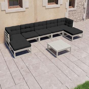 ARDEBO.de - 8-tlg. Garten-Lounge-Set mit Kissen Weiß Massivholz Kiefer