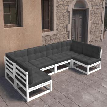 ARDEBO.de - 6-tlg. Garten-Lounge-Set mit Kissen Weiß Massivholz Kiefer