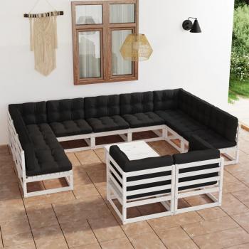 ARDEBO.de - 12-tlg. Garten-Lounge-Set mit Kissen Weiß Massivholz Kiefer