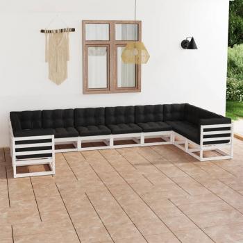 ARDEBO.de - 10-tlg. Garten-Lounge-Set mit Kissen Weiß Massivholz Kiefer