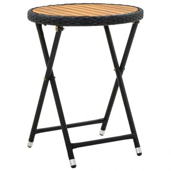 ARDEBO.de - Beistelltisch Schwarz 60 cm Poly Rattan und Massivholz Akazie