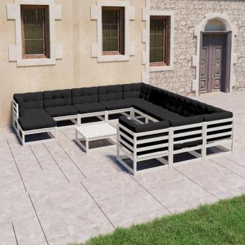 ARDEBO.de - 13-tlg. Garten-Lounge-Set mit Kissen Weiß Massivholz Kiefer