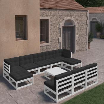 ARDEBO.de - 11-tlg. Garten-Lounge-Set mit Kissen Weiß Kiefer Massivholz