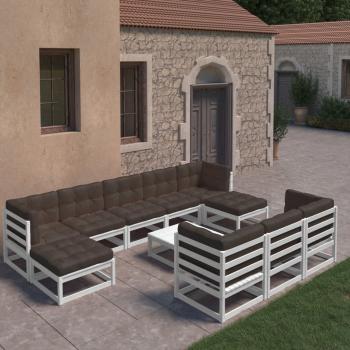 ARDEBO.de - 11-tlg. Garten-Lounge-Set mit Kissen Weiß Kiefer Massivholz