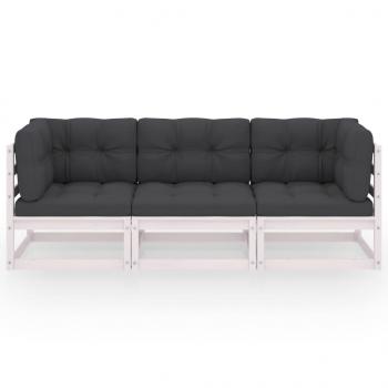 3-Sitzer-Gartensofa mit Kissen Kiefer Massivholz