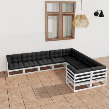 ARDEBO.de - 9-tlg. Garten-Lounge-Set mit Kissen Weiß Massivholz Kiefer