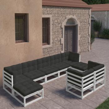 ARDEBO.de - 9-tlg. Garten-Lounge-Set mit Kissen Weiß Massivholz Kiefer