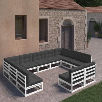 ARDEBO.de - 11-tlg. Garten-Lounge-Set mit Kissen Weiß Kiefer Massivholz