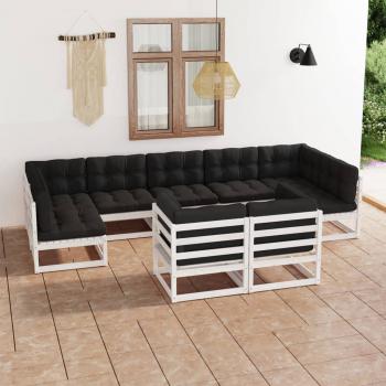 ARDEBO.de - 9-tlg. Garten-Lounge-Set mit Kissen Weiß Massivholz Kiefer