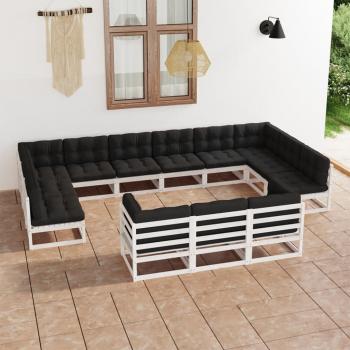 ARDEBO.de - 13-tlg. Garten-Lounge-Set mit Kissen Weiß Massivholz Kiefer