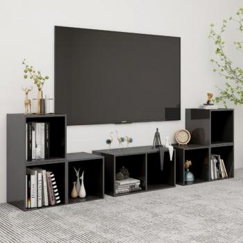 ARDEBO.de - 6-tlg. TV-Schrank-Set Hochglanz-Grau Holzwerkstoff