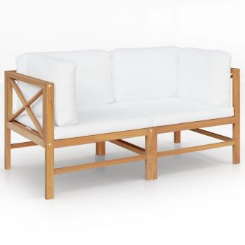 ARDEBO.de - 2-Sitzer-Gartenbank mit Creme Auflagen Massivholz Teak