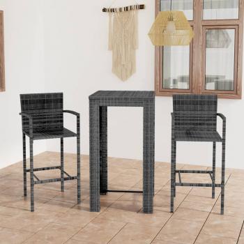 ARDEBO.de - 3-tlg. Garten-Bar-Set mit Armlehnen Poly Rattan Grau