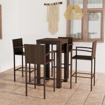 ARDEBO.de - 5-tlg. Garten-Bar-Set mit Armlehnen Poly Rattan Braun