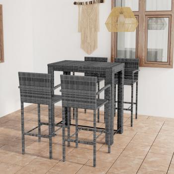 ARDEBO.de - 5-tlg. Garten-Bar-Set mit Armlehnen Poly Rattan Grau