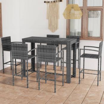 ARDEBO.de - 7-tlg. Garten-Bar-Set mit Armlehnen Poly Rattan Grau