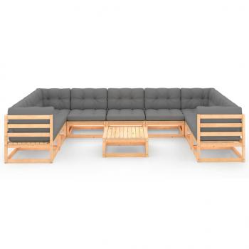 10-tlg. Garten-Lounge-Set mit Kissen Massivholz Kiefer