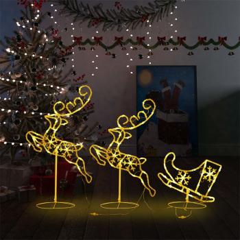 ARDEBO.de - Weihnachtsdeko LED Rentiere & Schlitten Acryl 260x21x87 cm