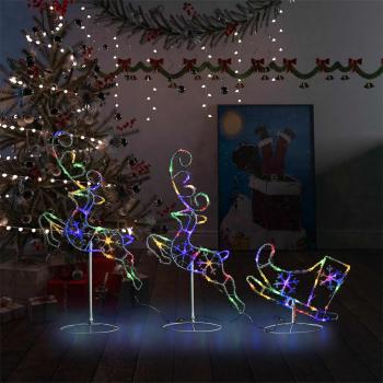 ARDEBO.de - Weihnachtsdeko LED Rentiere & Schlitten Acryl 260x21x87 cm Bunt