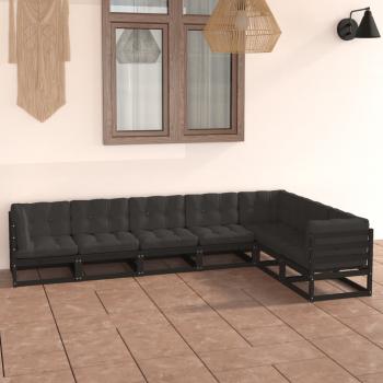 ARDEBO.de - 7-tlg. Garten-Lounge-Set mit Kissen Schwarz Massivholz Kiefer