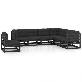 ARDEBO.de - 7-tlg. Garten-Lounge-Set mit Kissen Schwarz Massivholz Kiefer