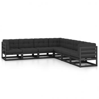 ARDEBO.de - 7-tlg. Garten-Lounge-Set mit Kissen Schwarz Massivholz Kiefer