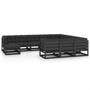 ARDEBO.de - 11-tlg. Garten-Lounge-Set mit Kissen Schwarz Kiefer Massivholz