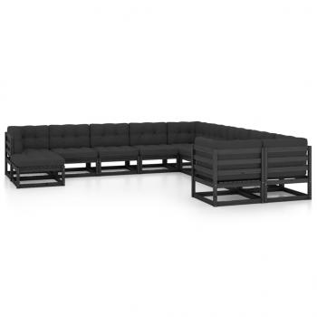 ARDEBO.de - 11-tlg. Garten-Lounge-Set mit Kissen Schwarz Kiefer Massivholz