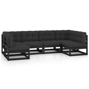 6-tlg. Garten-Lounge-Set mit Kissen Schwarz Massivholz Kiefer