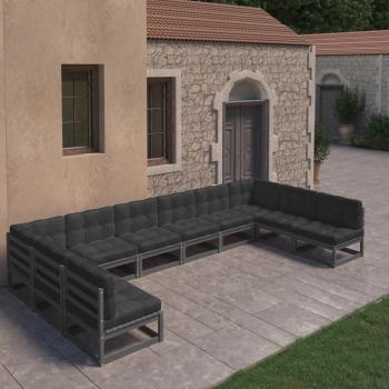 ARDEBO.de - 10-tlg. Garten-Lounge-Set mit Kissen Schwarz Massivholz Kiefer