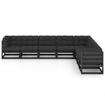 8-tlg. Garten-Lounge-Set mit Kissen Schwarz Massivholz Kiefer