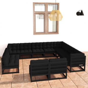 ARDEBO.de - 12-tlg. Garten-Lounge-Set mit Kissen Schwarz Massivholz Kiefer