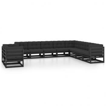 ARDEBO.de - 10-tlg. Garten-Lounge-Set mit Kissen Schwarz Massivholz Kiefer