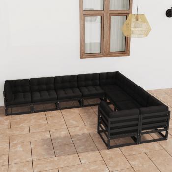 ARDEBO.de - 9-tlg. Garten-Lounge-Set mit Kissen Schwarz Massivholz Kiefer